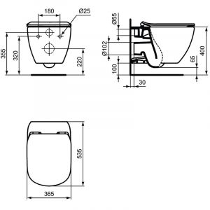 Черна конзолна тоалетна чиния TESI AquaBlade с утратънка седалка с плавно затваряне IDEAL STANDARD