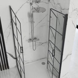Черна квадратна душ кабина REA MOLIER DOUBLE 90х90 см с 6 мм прозрачно стъкло и 2 врати