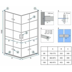 Черна квадратна душ кабина REA MOLIER DOUBLE 90х90 см с 2 врати и 6 мм прозрачно стъкло